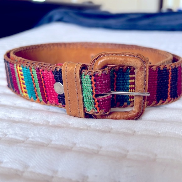 Accessories - Genuine leather & woven multicolored belt, Made in Guatemala, Sz M/L 29-32 inch